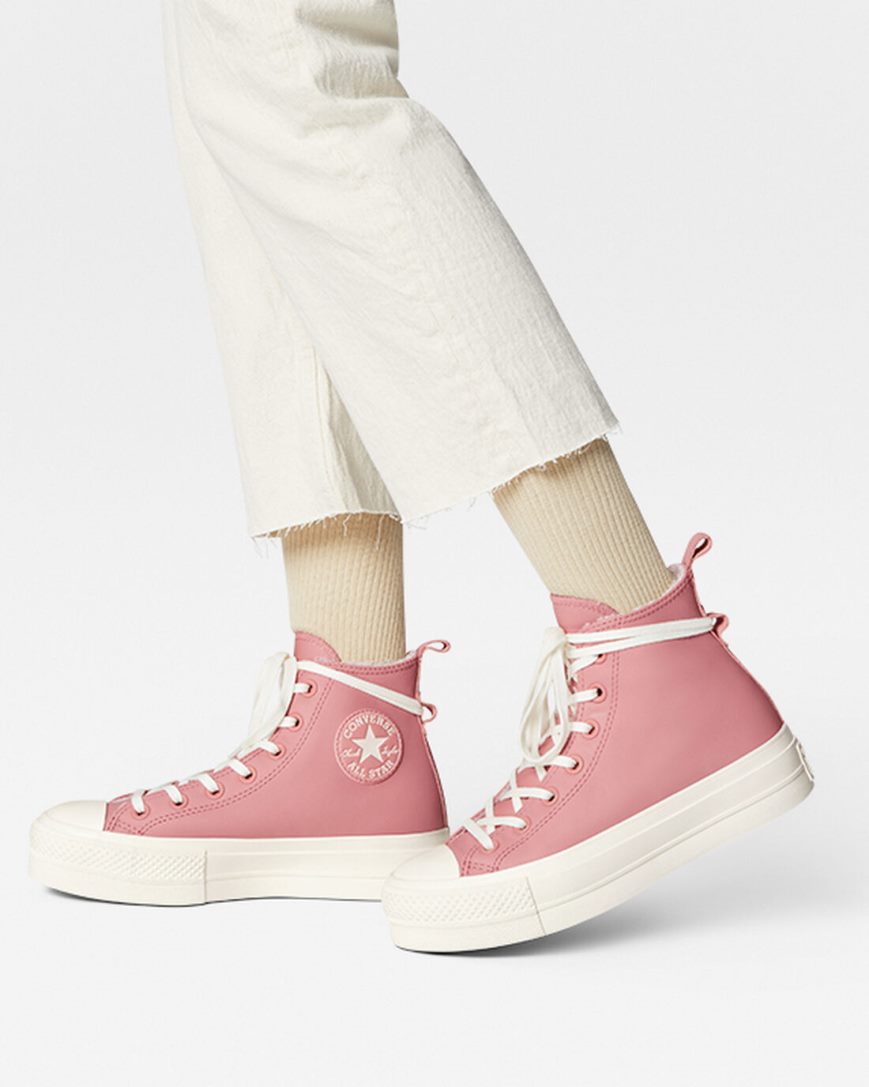 Sapatos Plataforma Converse Chuck Taylor All Star Lift Forradas Couro Cano Alto Feminino Rosa | PT F074T18